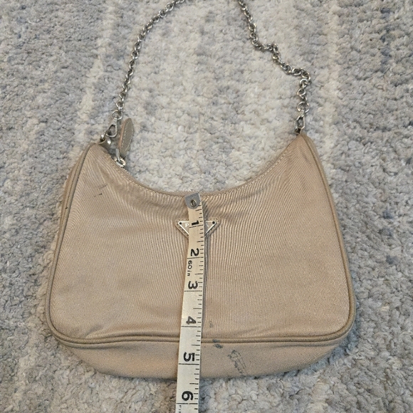 PRADA Shoulder Bag Nylon Beige Silver Chain Srrap - Picture 7 of 16